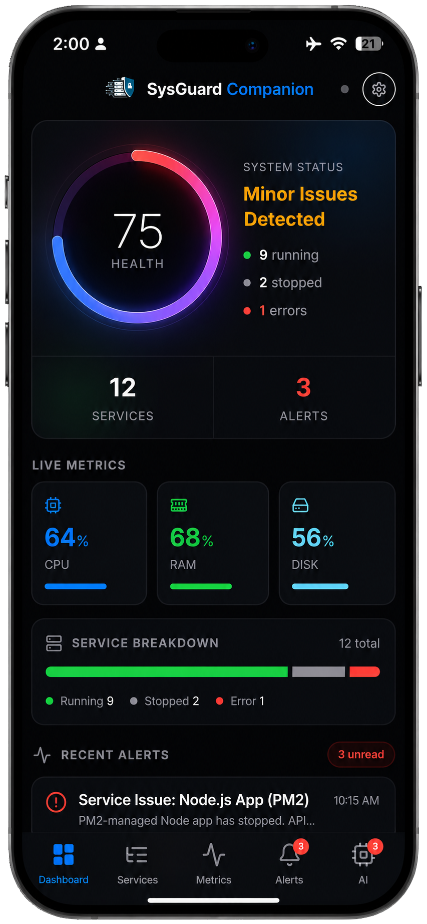 SysGuard mobile companion app